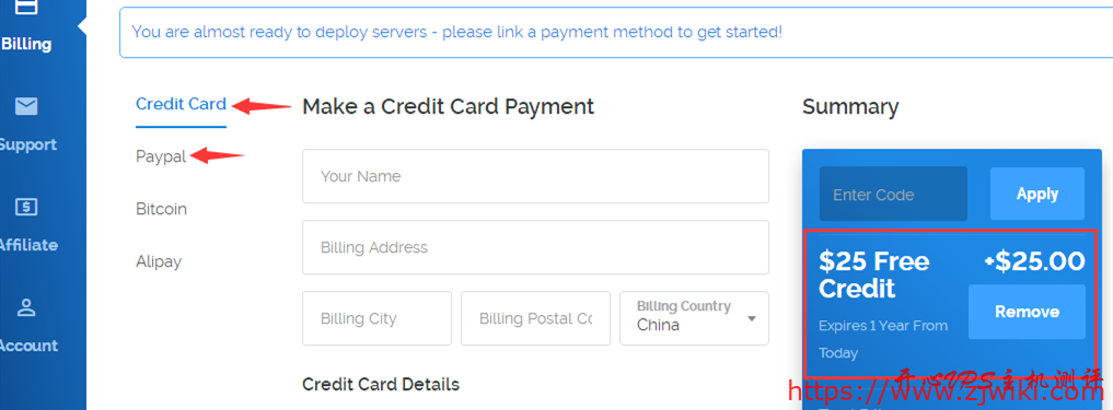 vultr充10刀送25刀活动