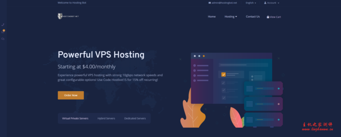 Hositng Bot：$5/月/3核/1GB内存/40GB SSD空间/1TB流量/10Gbps端口/KVM/洛杉矶/达拉斯-主机阁