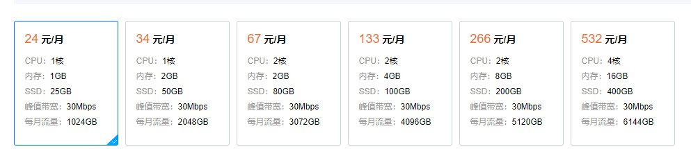 腾讯云：24元/月/1GB内存/25GB SSD空间/1TB流量/30Mbps端口/KVM/新加坡CN2/硅谷-主机阁