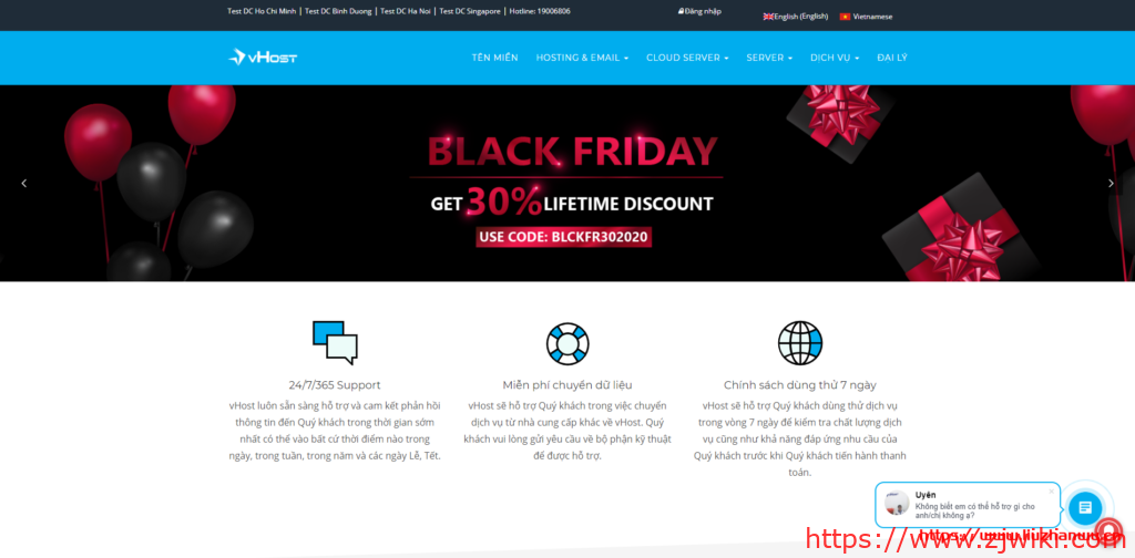 #黑五#vhost:全场服务年付7折优惠,越南、新加坡机房100Mbps不限流量-主机阁