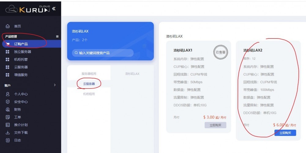 KURUN:$6/月/2核/2GB内存/10GB SSD空间/500GB流量/100Mbps端口/KVM/洛杉矶/回程9929