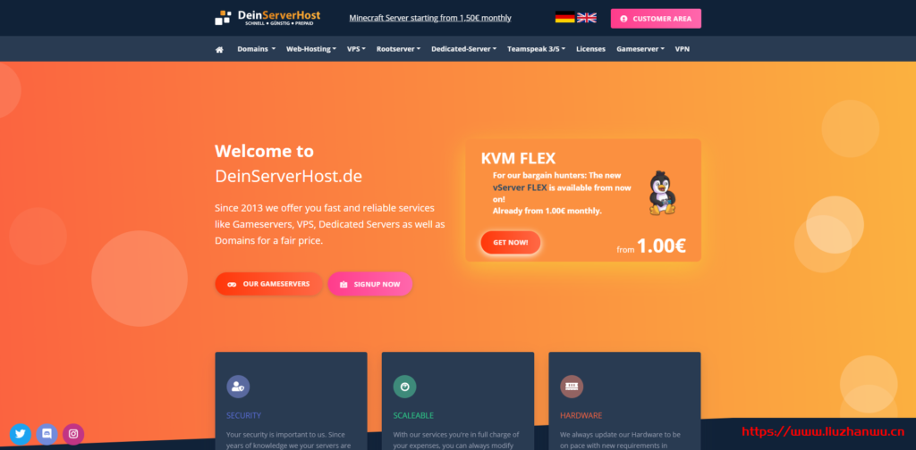 DeinServerHost：€23/月/I3-6100/16GB内存/1TB硬盘/30TB流量/1Gbps端口/DDOS/KVM/德国-主机阁