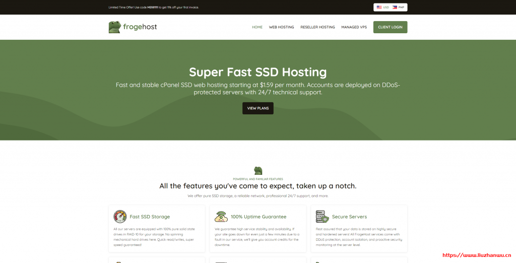 FrogeHost洛杉矶托管VPS七折促销:3核2G内存70GB SSD硬盘1Gbps带宽2TB月流量$31.92/月,提供DirectAdmin面板授权,免费每日备份-主机阁