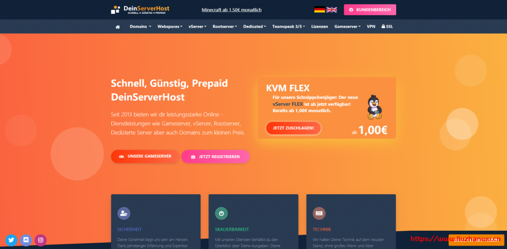 DeinServerHost德国VPS：有大硬盘存储型VPS，Windows VPS，KVM NVMe vServer VPS，3€/月起-主机阁
