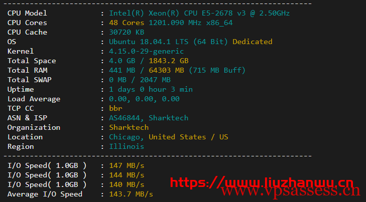 sharktech：简单测评芝加哥机房1Gbps带宽不限流量服务器