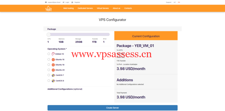 yer.cloud:阿塞拜疆VPS,1G内存/1核/25gSSD/1T流量,$3.98/月