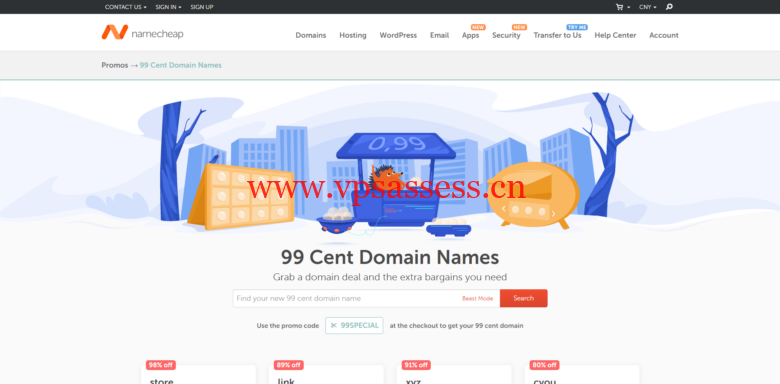 Namecheap：com/net注册优惠21%，多款域名年付0.99美元-主机阁