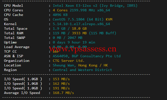 稳爱云：香港CN2 GIA，2核/2G/20M带宽，月付34元，美国CERA联通首月半价25元，简单测评