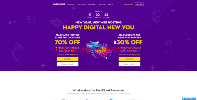 FastComet：新年促销，虚拟主机高达70%优惠，VPS和专用服务器3折-主机阁