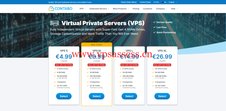 Contabo：美国、德国、新加坡等机房可选，4核8G高性价比VPS，200M-1Gbps不限流量，月付6.99美元起-主机阁