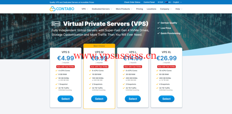 Contabo:购买VPS赠送最低200G,最高400G硬盘容量,赠送容量永久免费,4核8G高性价比VPS,200M-1Gbps不限流量,月付6.99美元起-主机阁