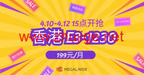 Megalayer：香港E3-1230限时限量秒杀199元/月，香港独立服务器399元/月起，美国家宽VPS80元/月-主机阁