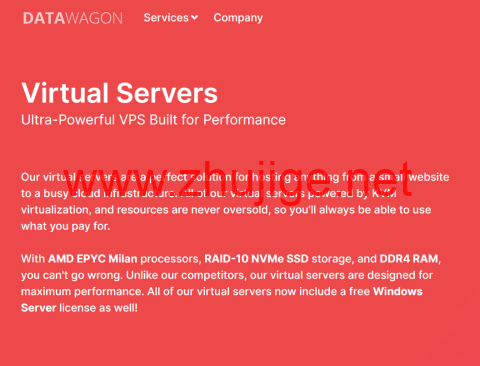 DataWagon：AMD Epyc高性能vps，纽约机房，4核/8GB/80 GB NVMe/5TB/1Gbps带宽，$6/月，免费备份，支持windows-主机阁