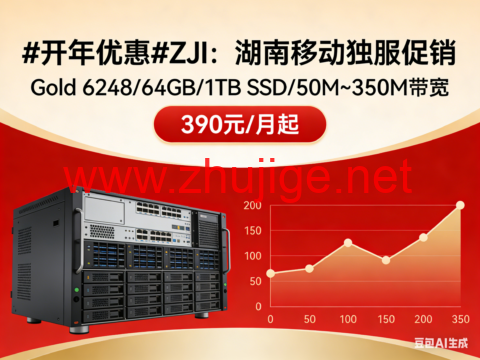 #开年优惠#ZJI：湖南移动独服促销，Gold 6248/64GB/1TB SSD/50M~350M带宽，390元/月起-主机阁